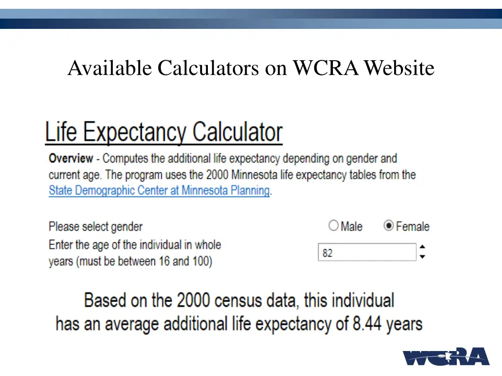 available calculators on wcra website 1