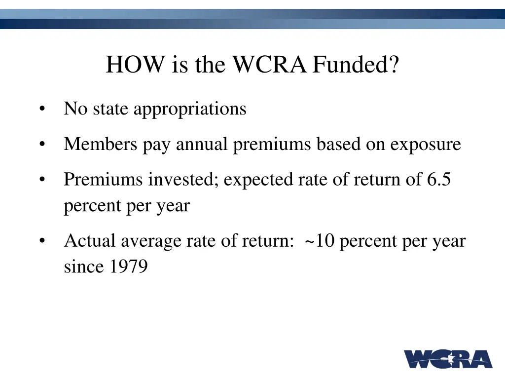 how is the wcra funded
