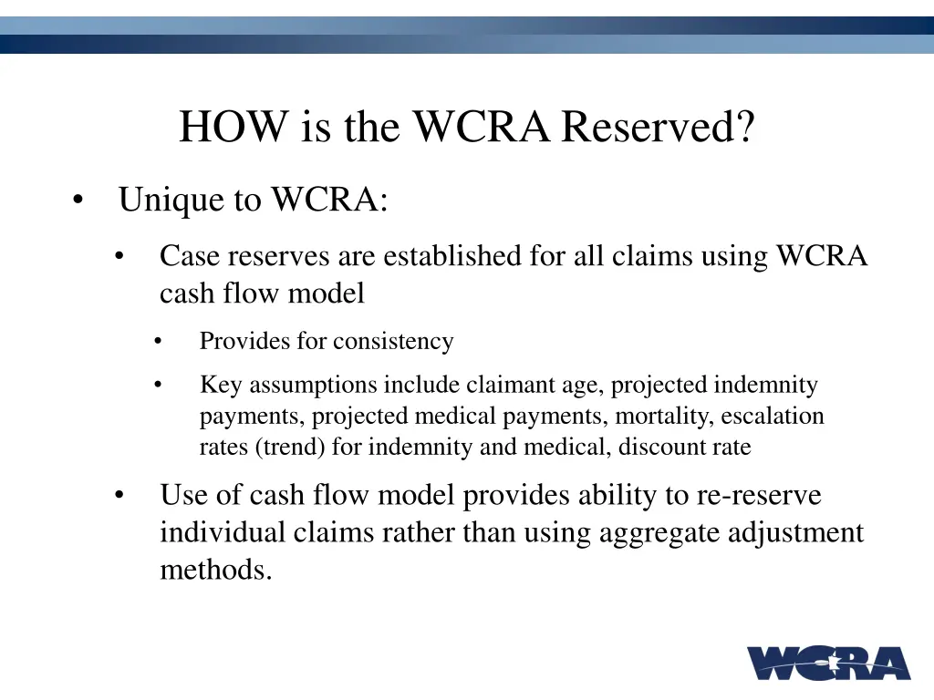 how is the wcra reserved
