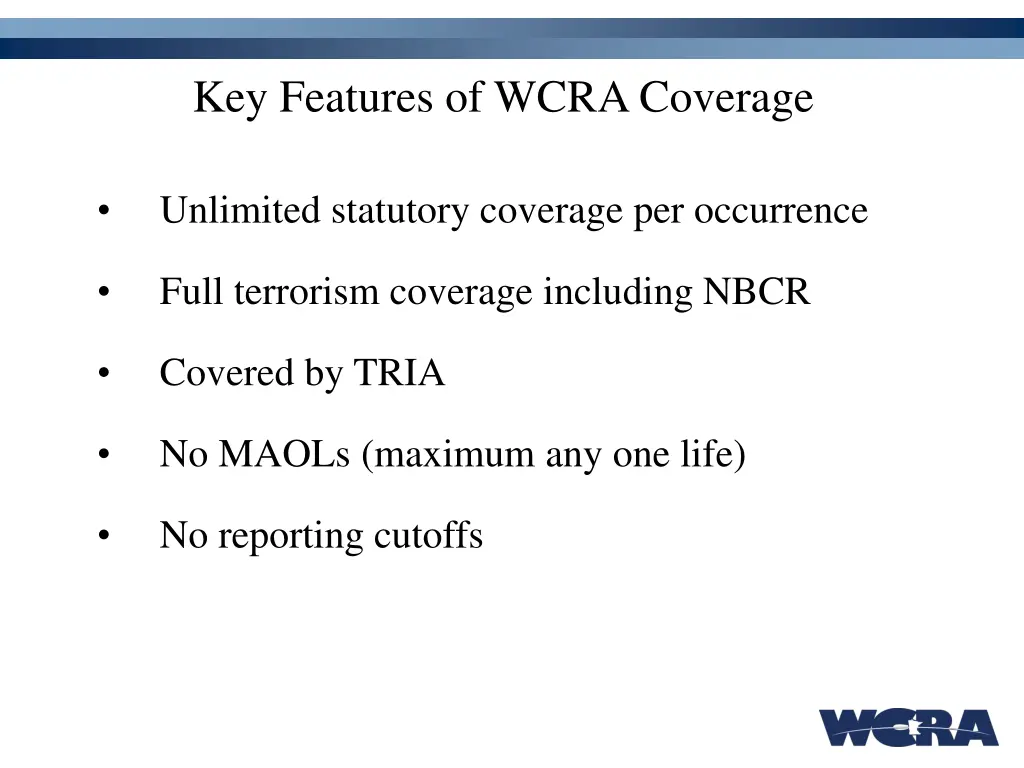 key features of wcra coverage