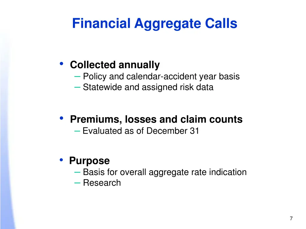 financial aggregate calls