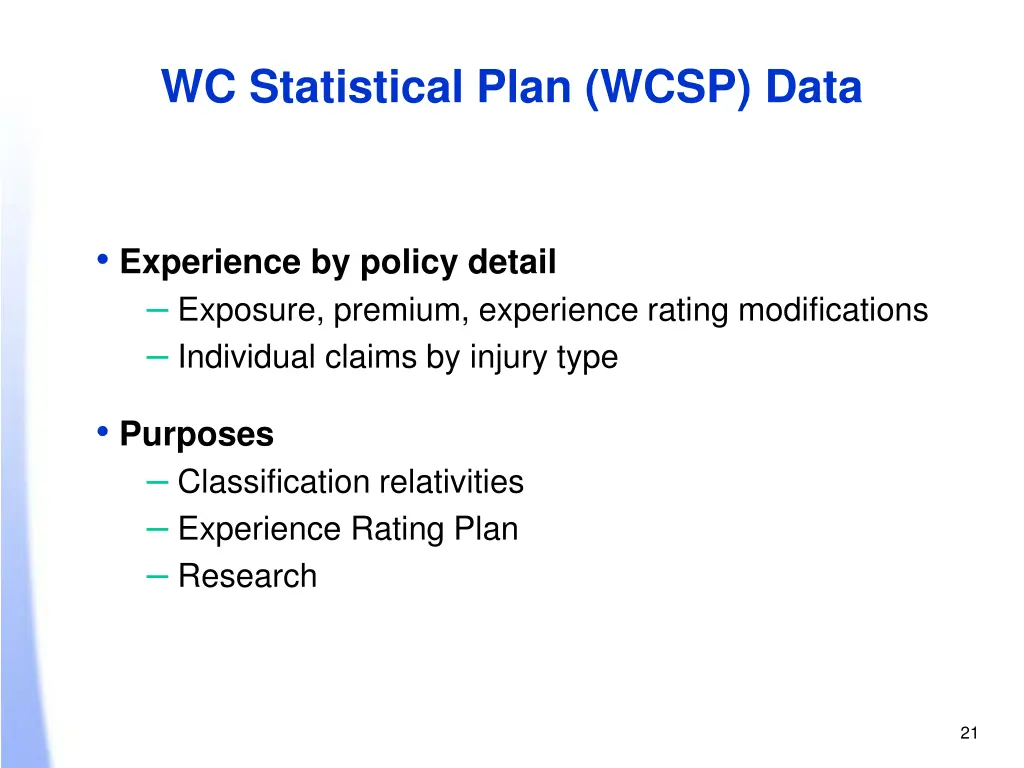 wc statistical plan wcsp data