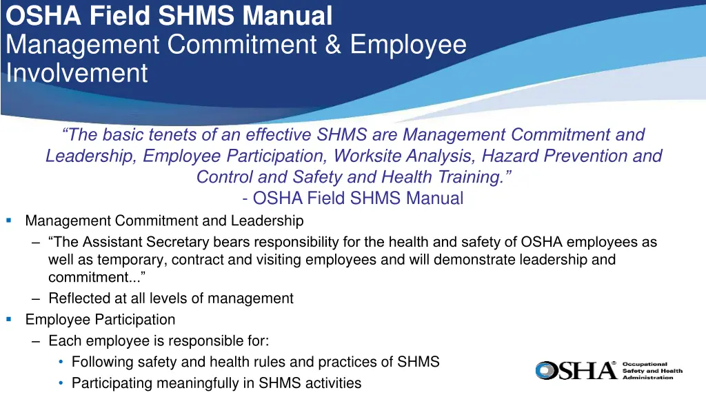 osha field shms manual management commitment