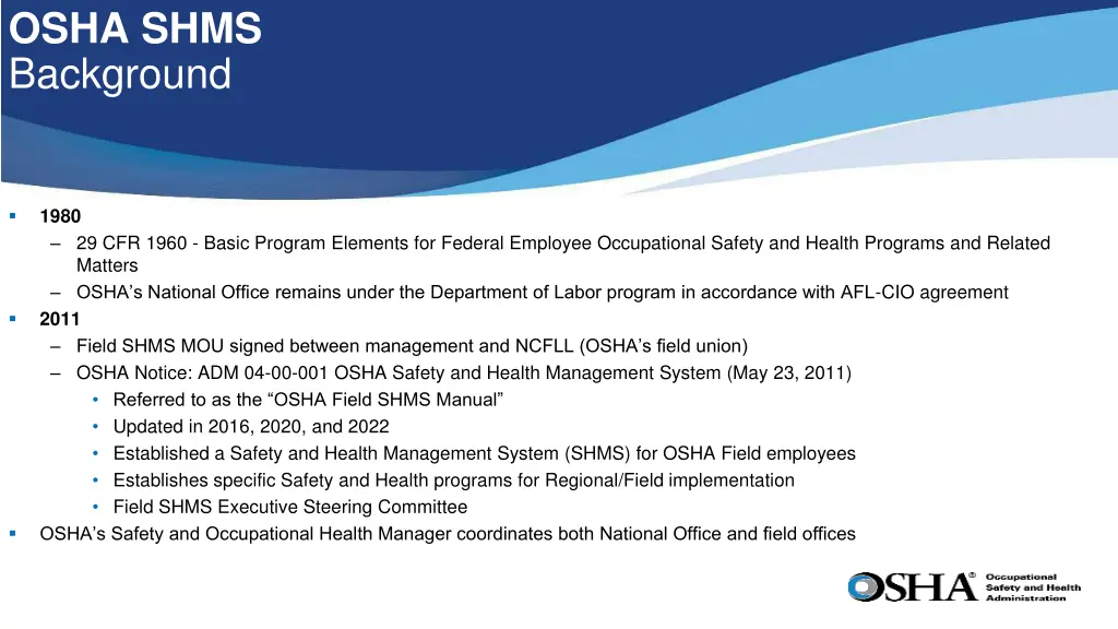 osha shms background
