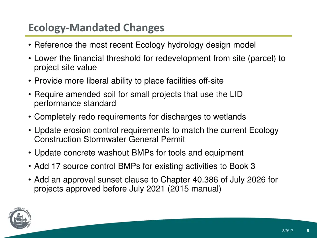 ecology mandated changes