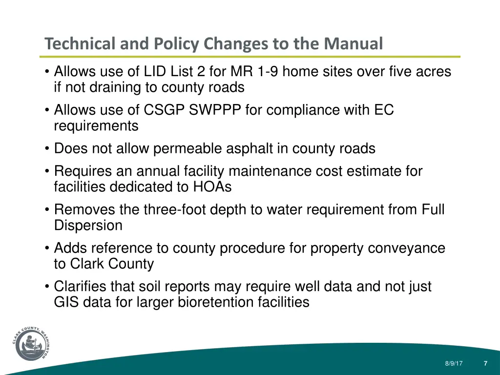 technical and policy changes to the manual