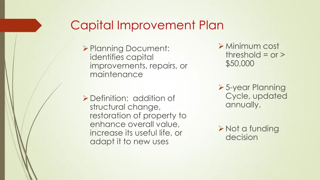 capital improvement plan