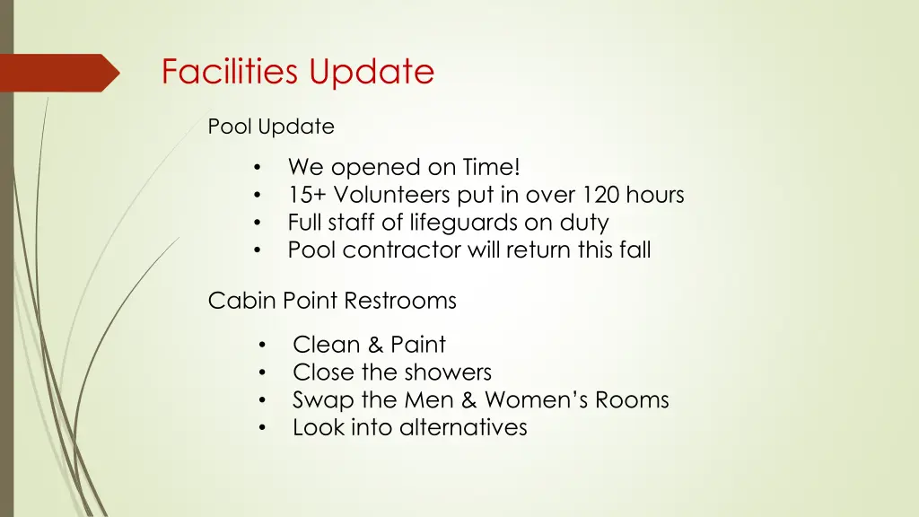 facilities update
