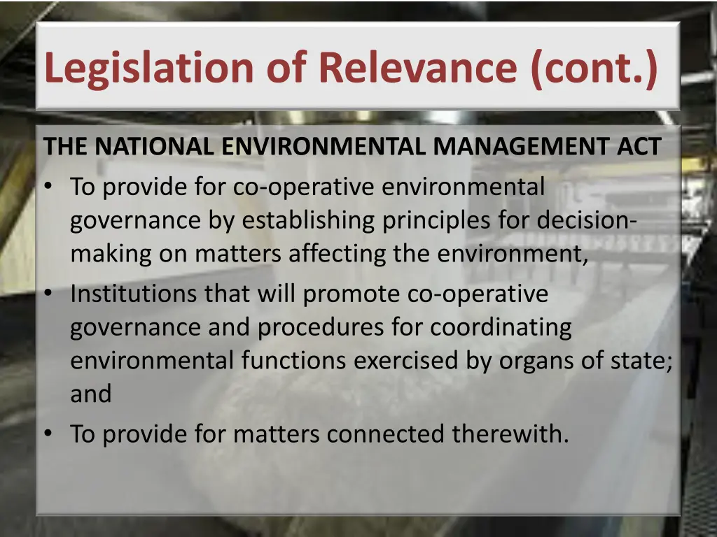 legislation of relevance cont 1