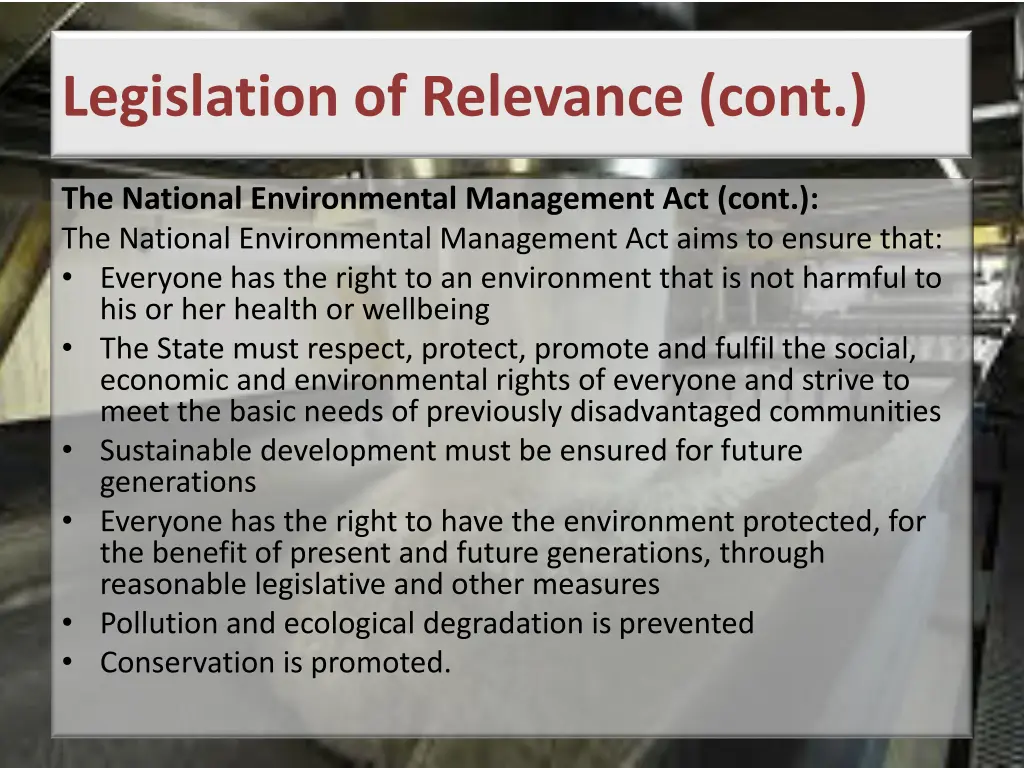 legislation of relevance cont 2