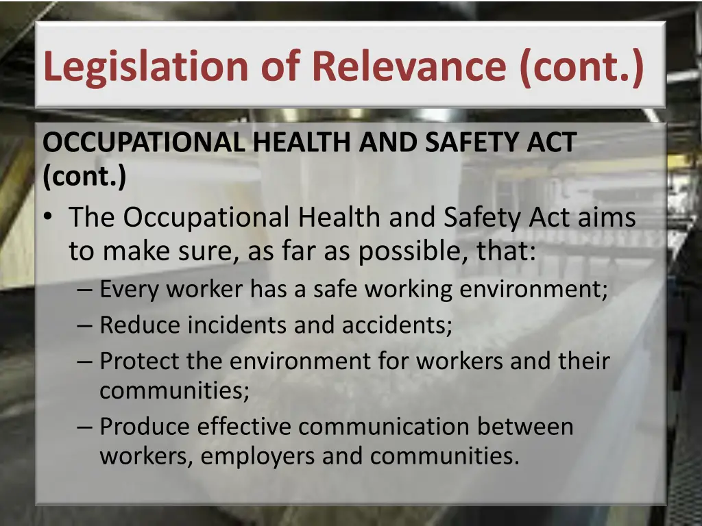 legislation of relevance cont