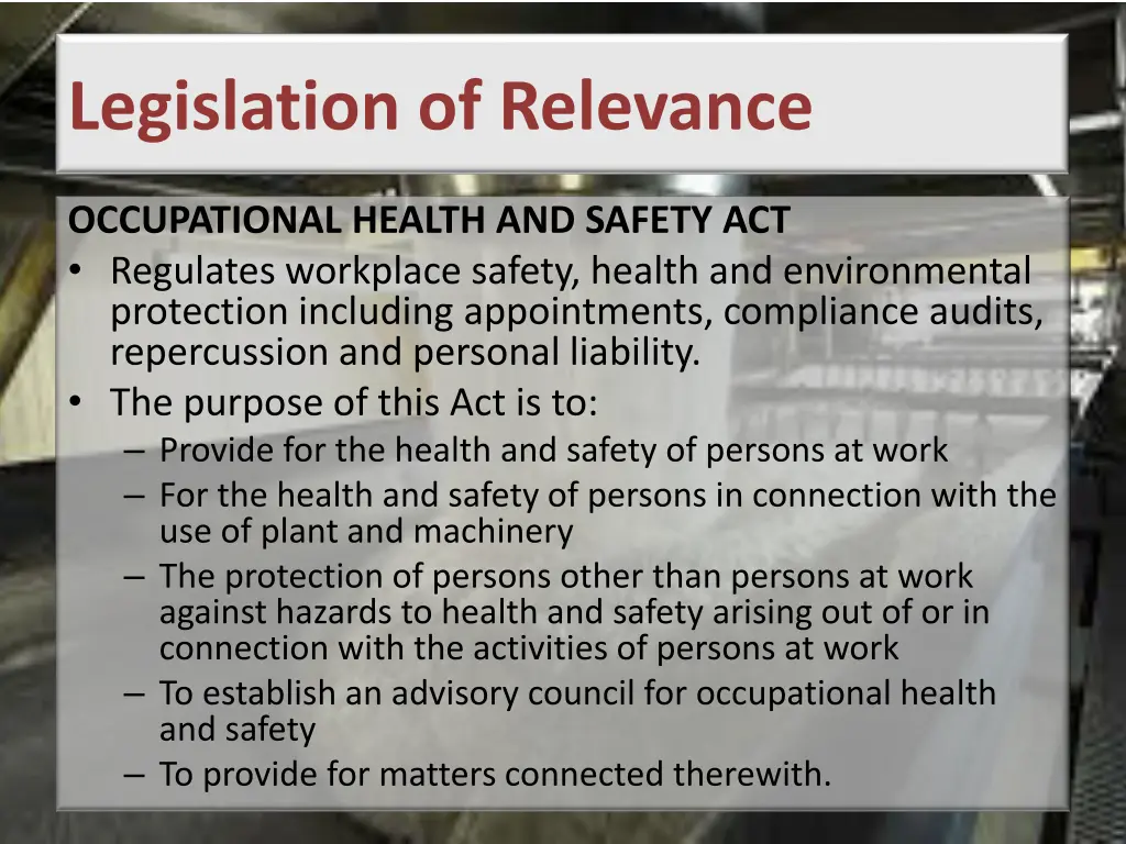 legislation of relevance