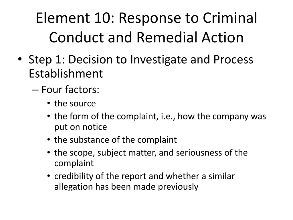 element 10 response to criminal conduct