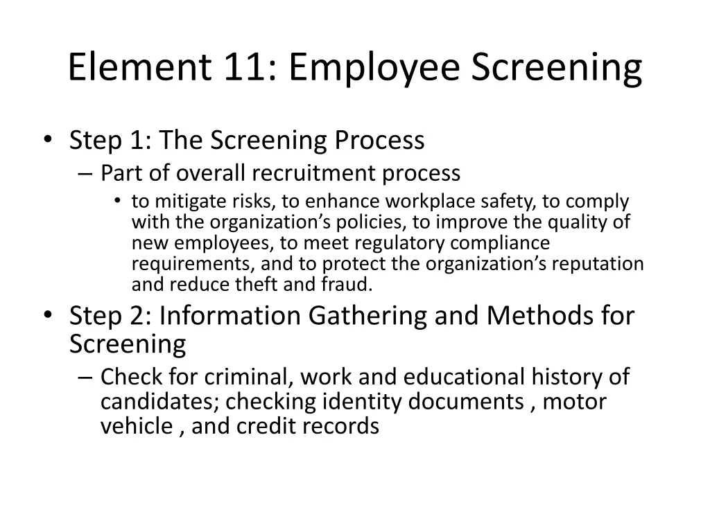 element 11 employee screening