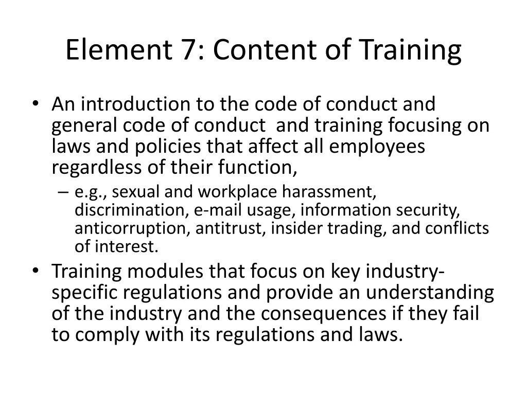 element 7 content of training