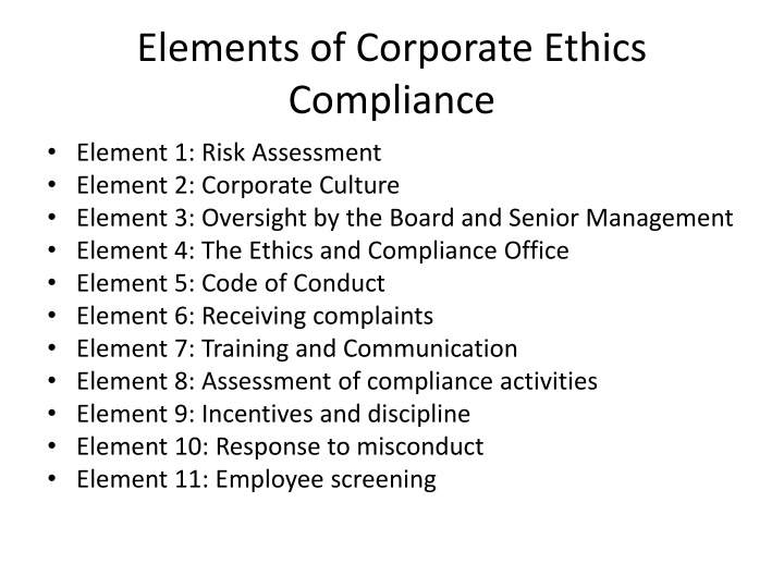 elements of corporate ethics compliance element