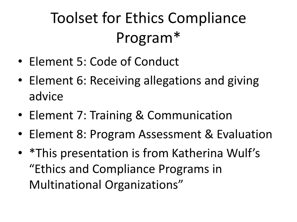 toolset for ethics compliance program