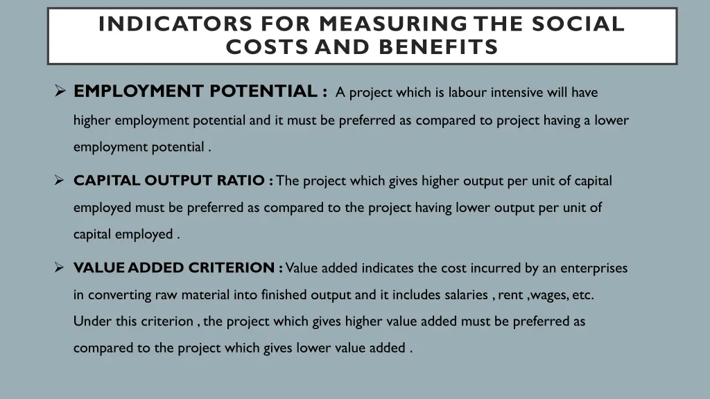 indicators for measuring the social costs