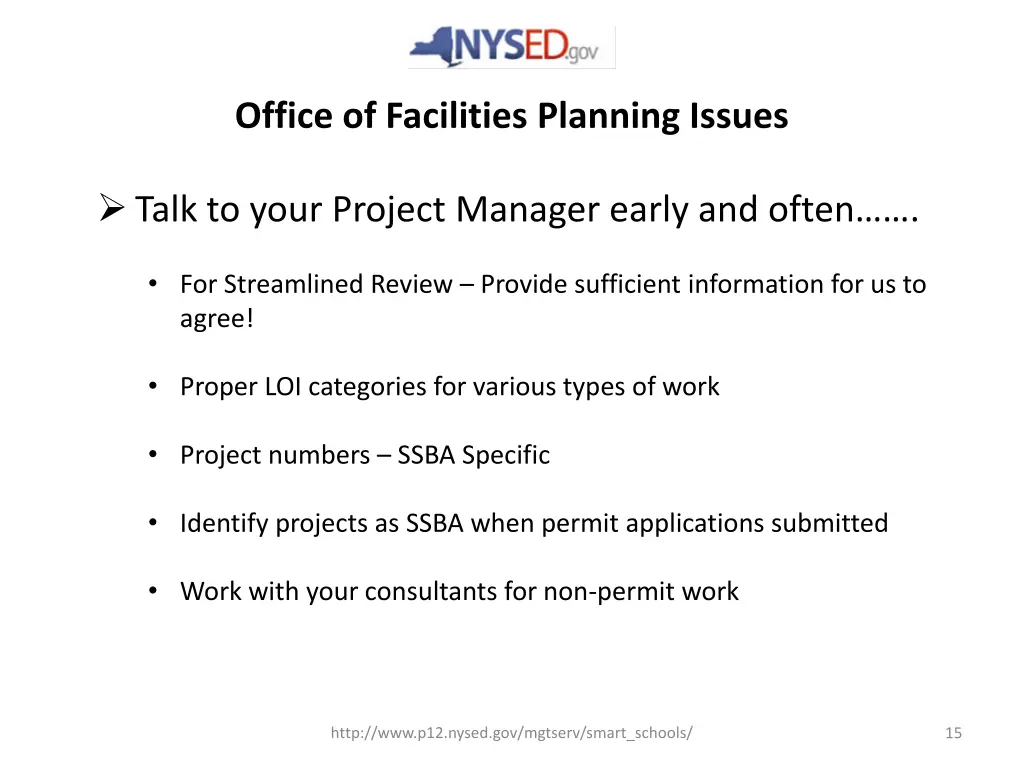 office of facilities planning issues