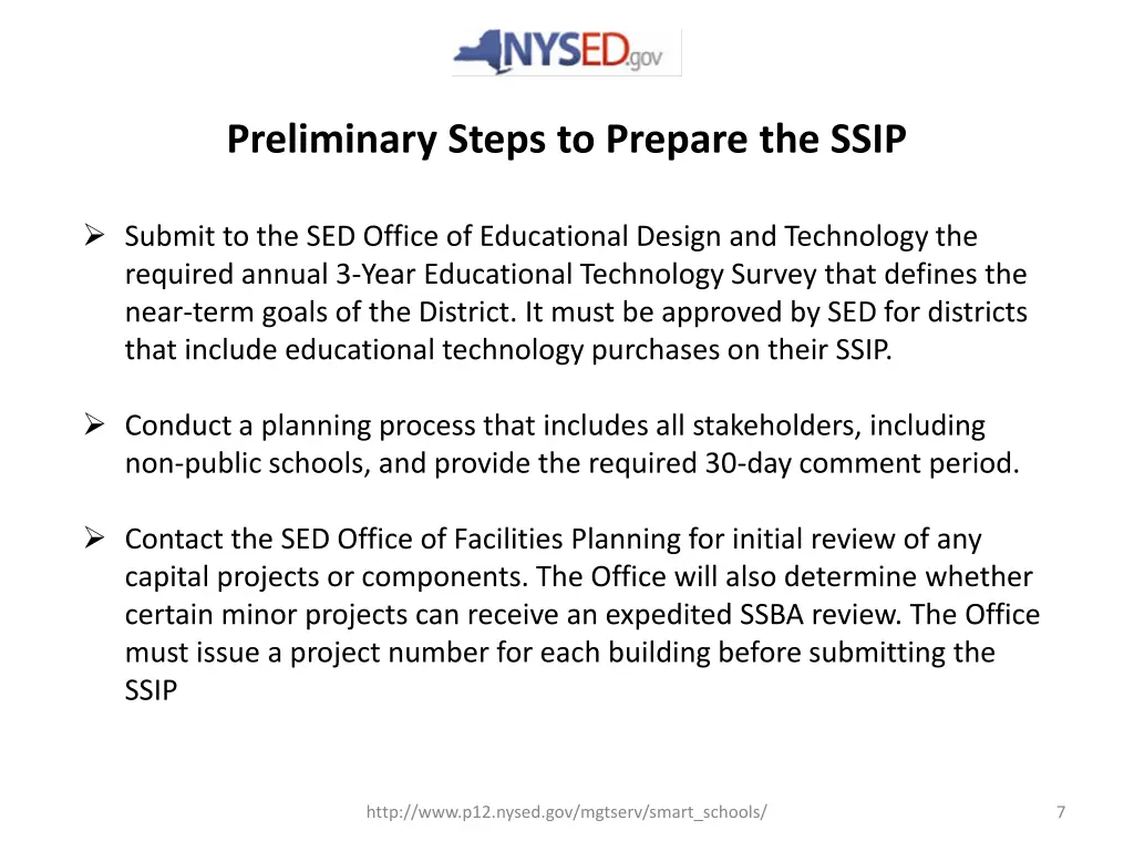 preliminary steps to prepare the ssip