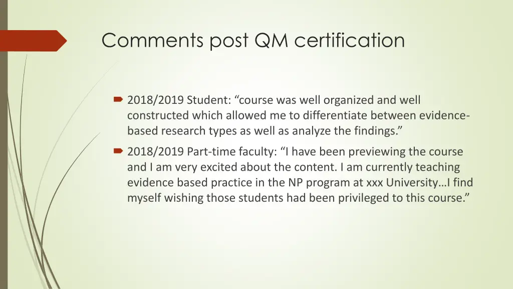 comments post qm certification