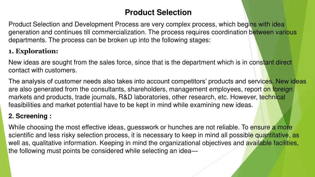 product selection