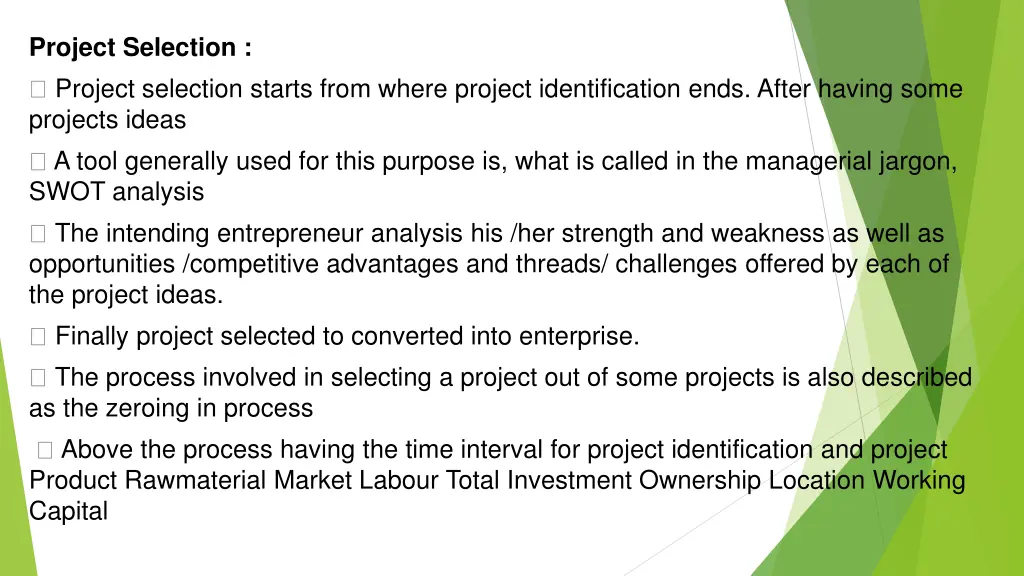 project selection project selection starts from