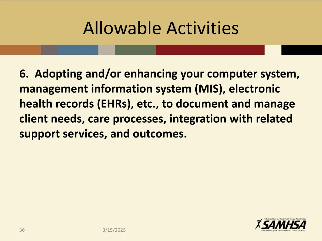 allowable activities 7