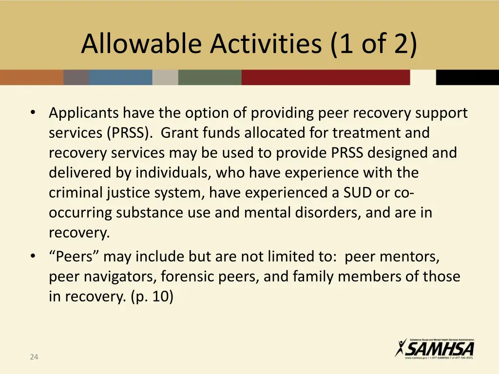 allowable activities 1 of 2