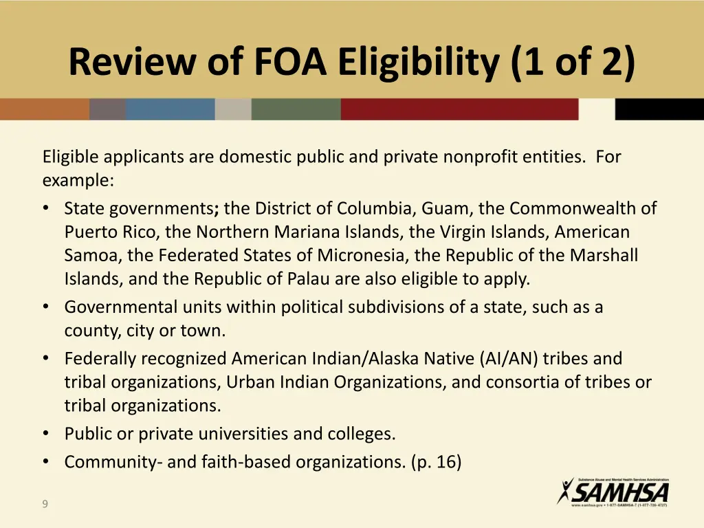 review of foa eligibility 1 of 2