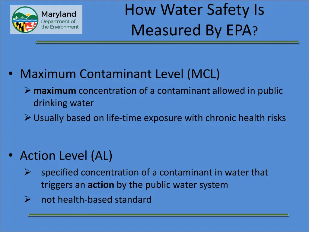 how water safety is measured by epa