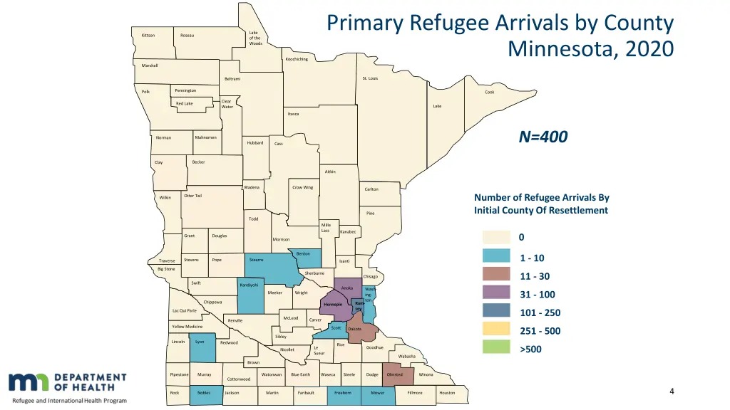 primary refugee arrivals by county