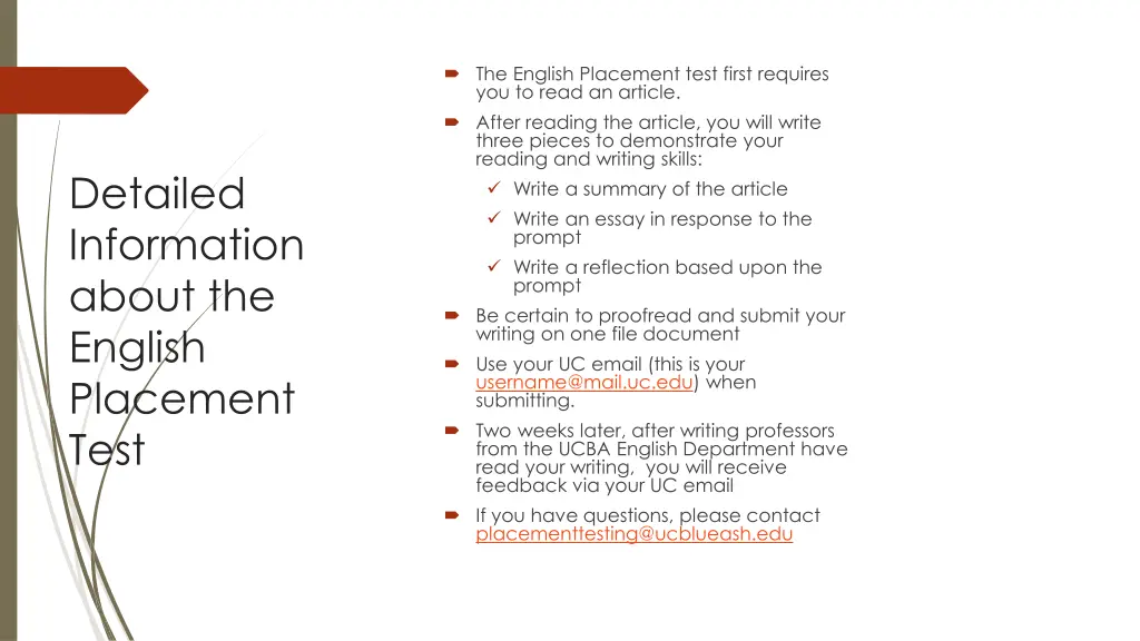 the english placement test first requires