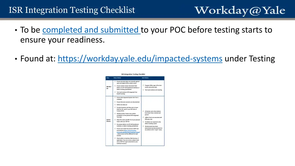 isr integration testing checklist