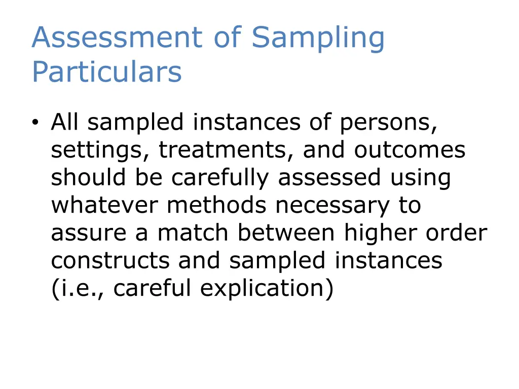 assessment of sampling particulars