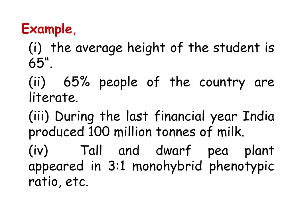 example i the average height of the student