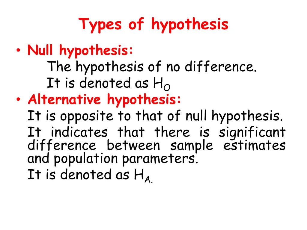 types of hypothesis null hypothesis