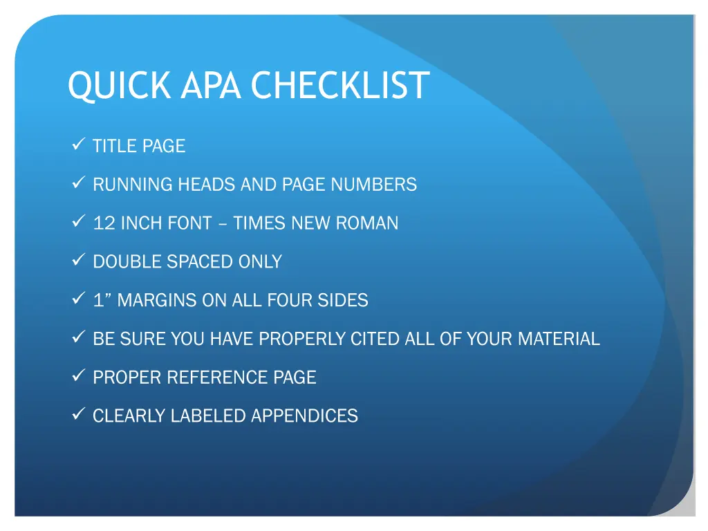 quick apa checklist