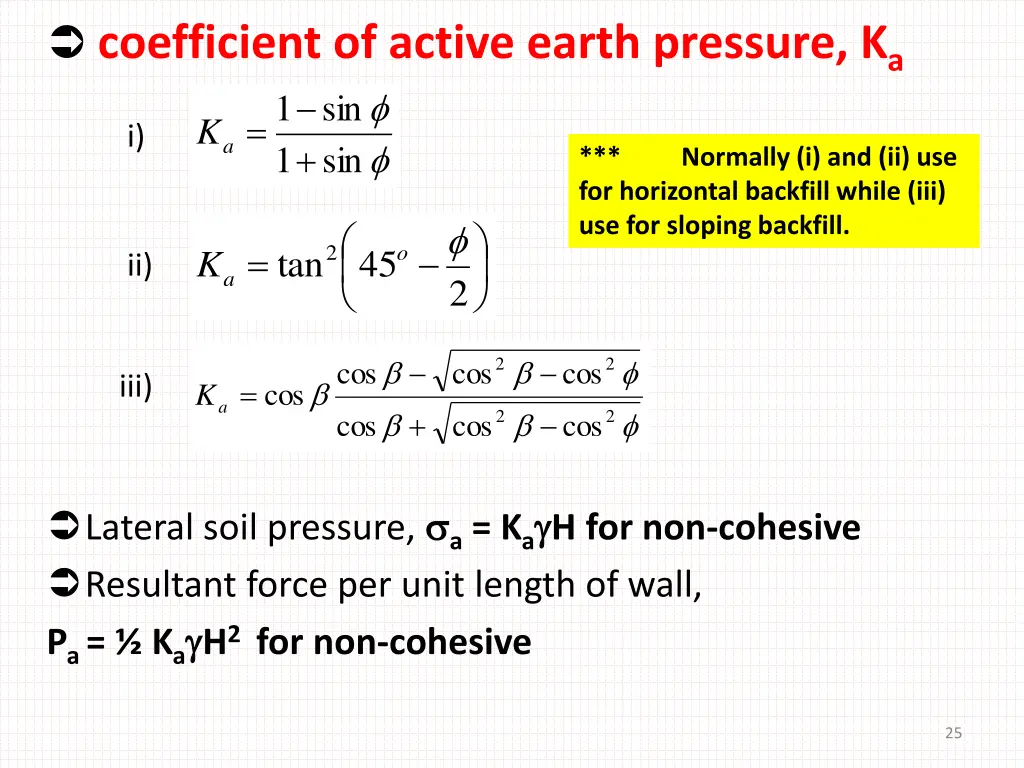coefficient of active earth pressure k a sin 1
