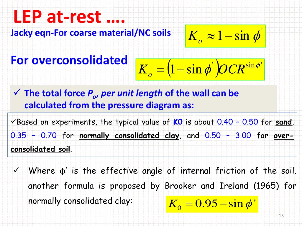 lep at rest jacky eqn for coarse material nc soils