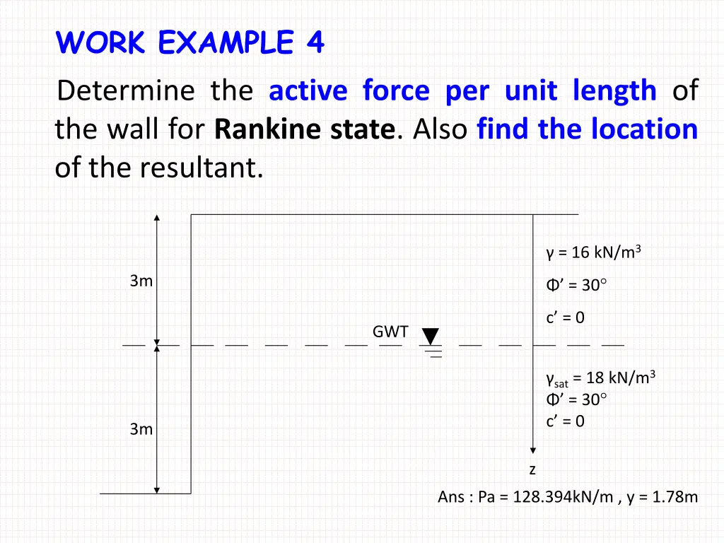 work example 4 determine the active force