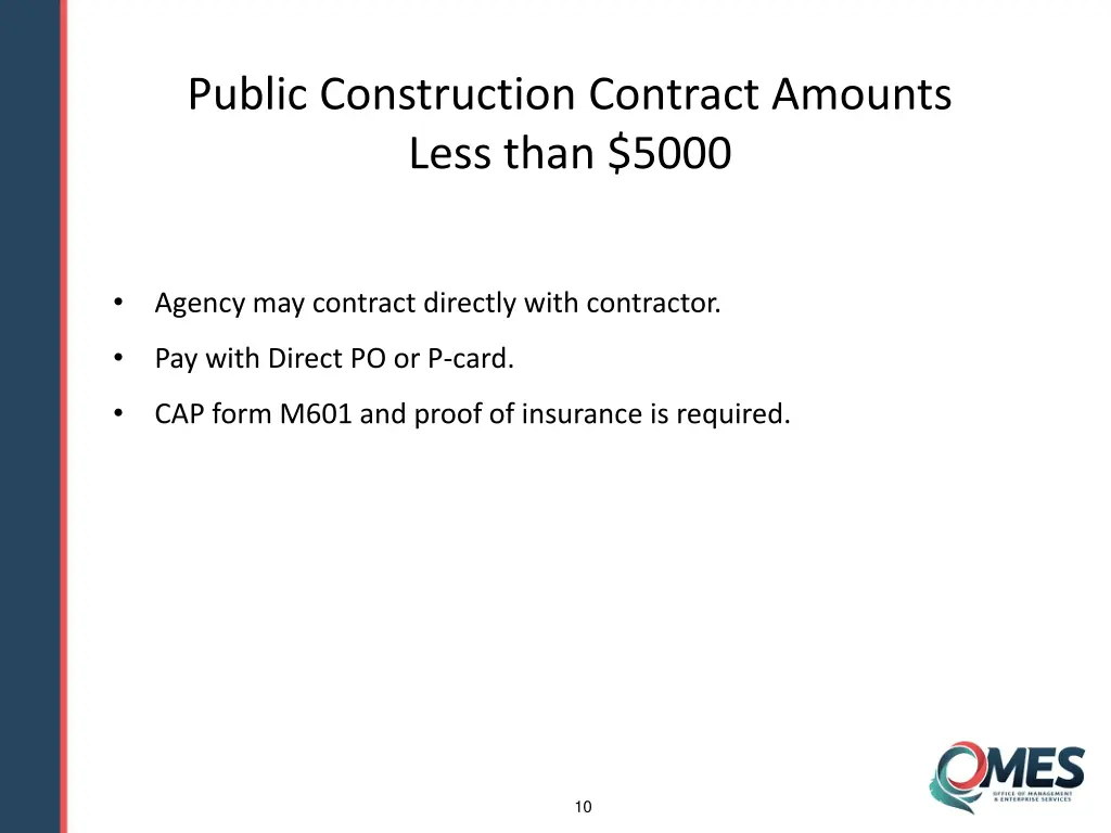 public construction contract amounts less than