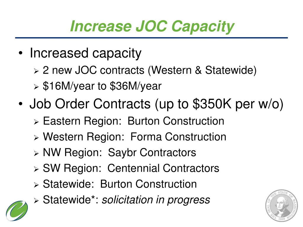 increase joc capacity