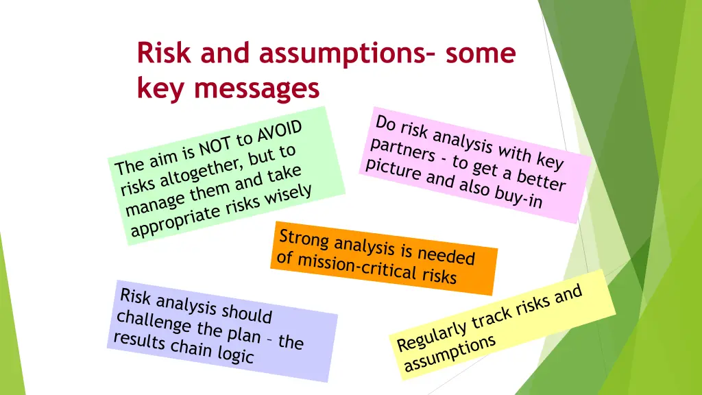 risk and assumptions some key messages