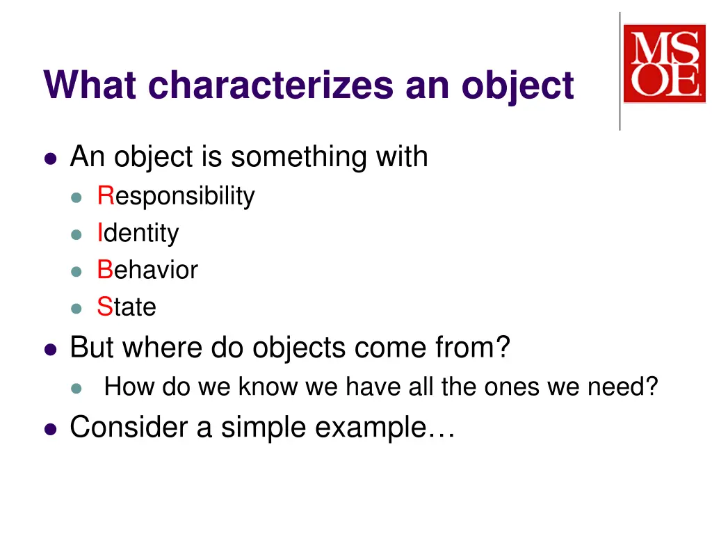 what characterizes an object 1
