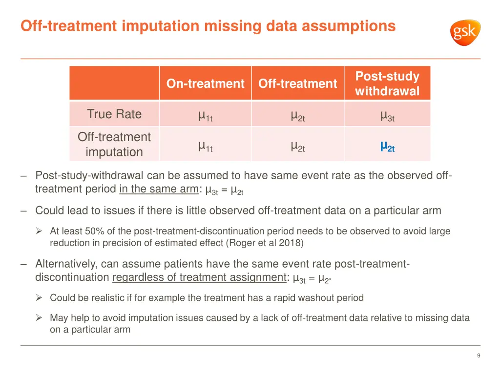 off treatment imputation missing data assumptions
