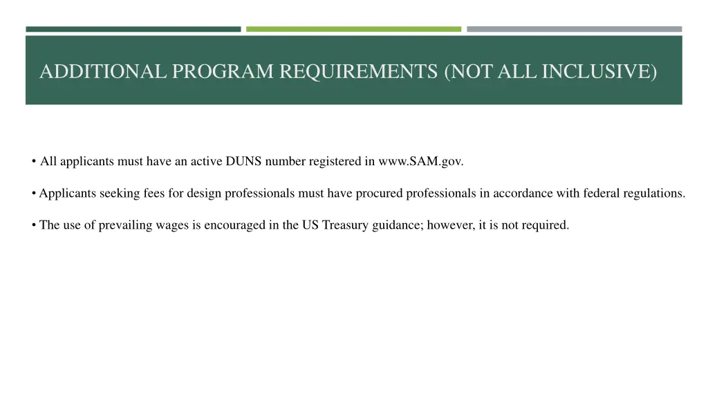 additional program requirements not all inclusive