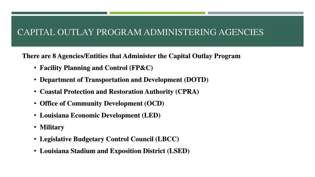 capital outlay program administering agencies