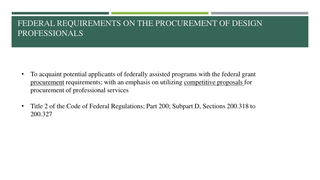 federal requirements on the procurement of design