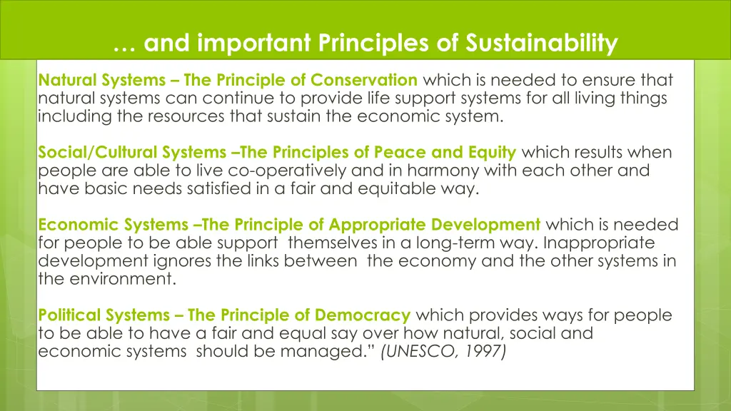 and important principles of sustainability
